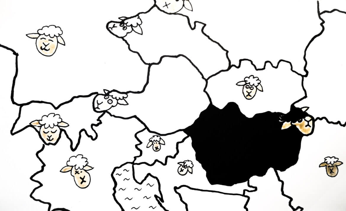 Karikatur mit Ungarn als schwarzes Schaf